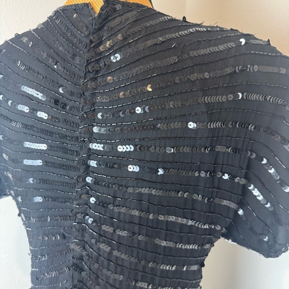 Vintage 100% SILK Denise Elle black white sequin dress floral - Picture 8 of 9